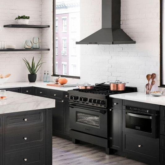 ZLINE 36" Black Stainless, Gas Burner/Electric Oven, Brass Burners, RAB-BR-36