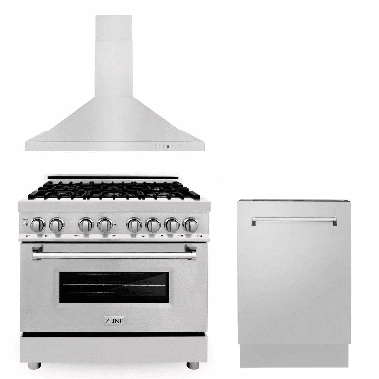 ZLINE 36" Bundled Stainless DualRange RangeHood Dishwasher 3KP-RARH36-DWV