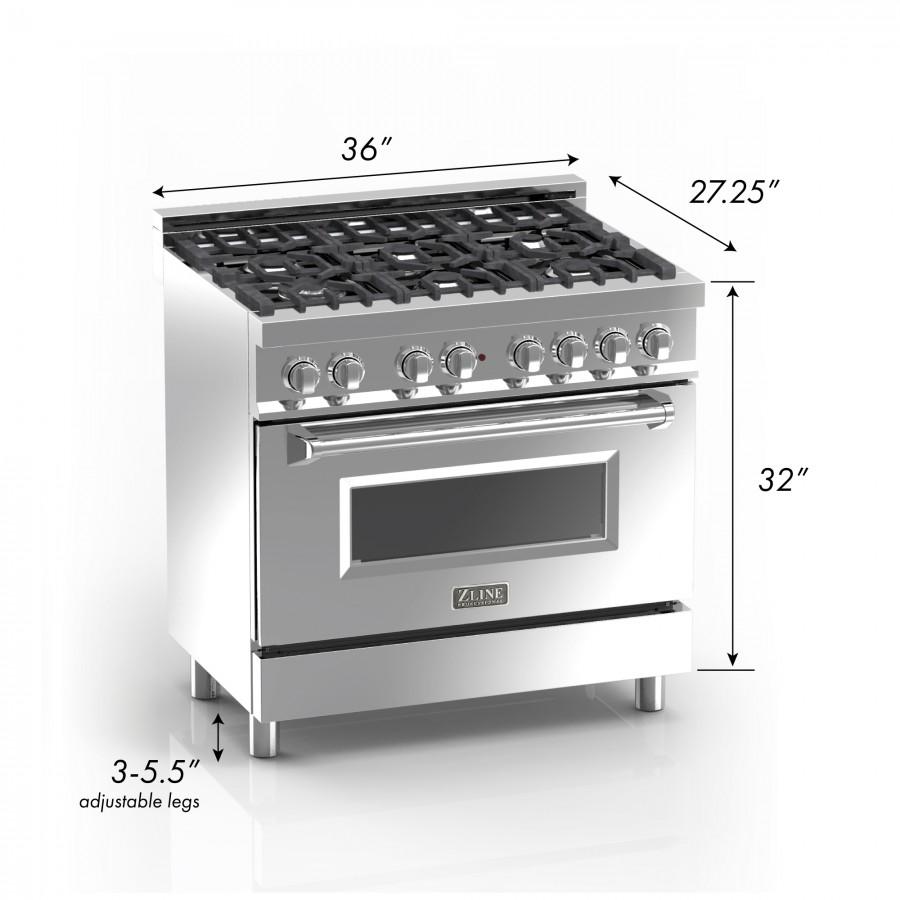 ZLINE 36" Professional Dual Fuel Range, Snow Stainless, Red Matte Door, RAS-RM-36