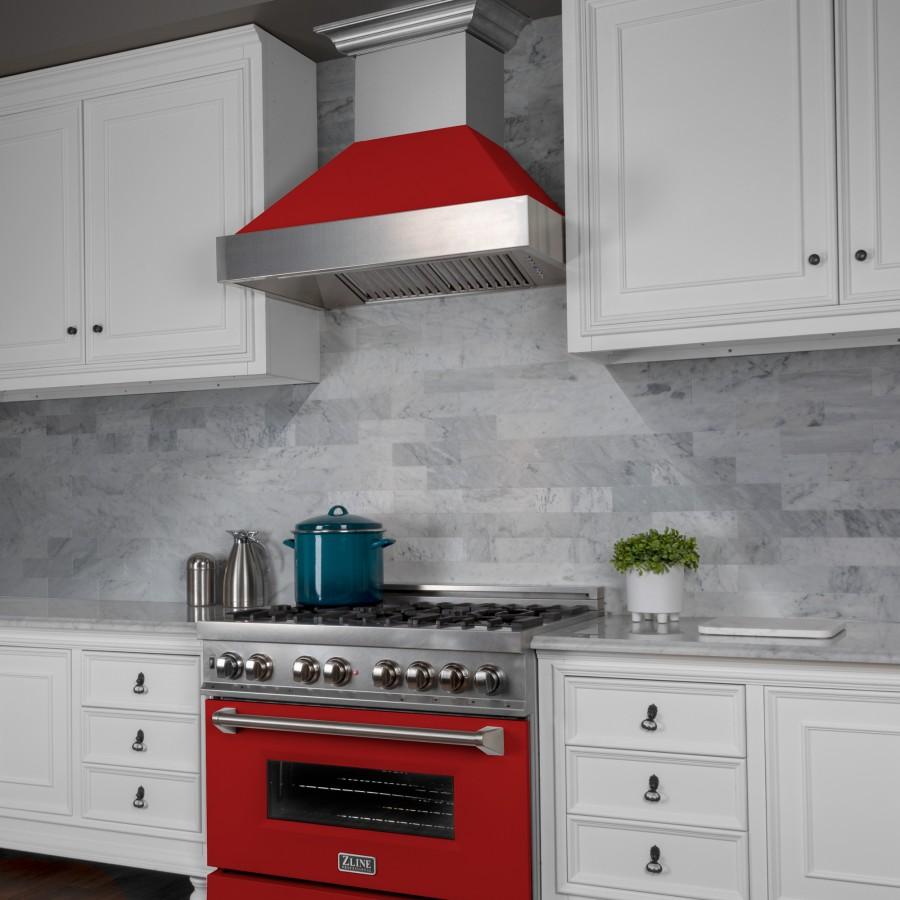 ZLINE 36" Professional Dual Fuel Range, Snow Stainless, Red Matte Door, RAS-RM-36