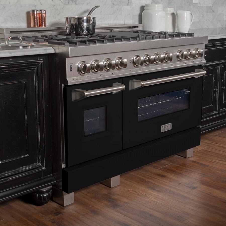ZLINE 48" Dual Fuel Range Snow Stainless, Black Matte Door, RAS-BLM-48