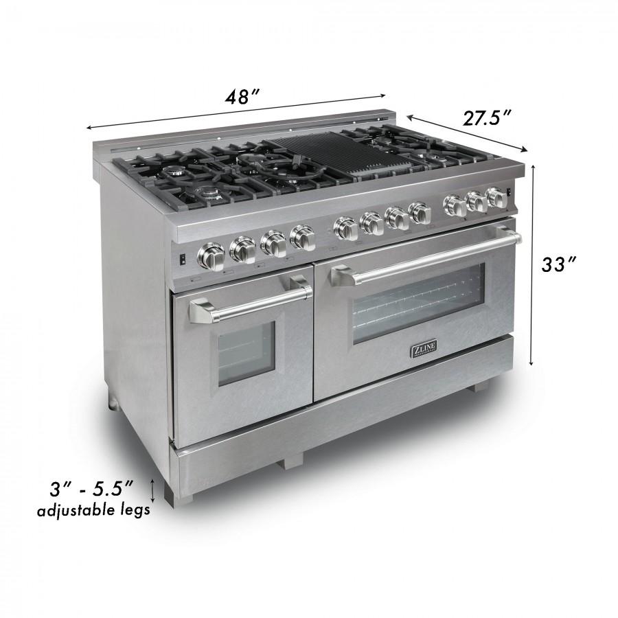 ZLINE 48" Dual Fuel Range Snow Stainless, Black Matte Door, RAS-BLM-48