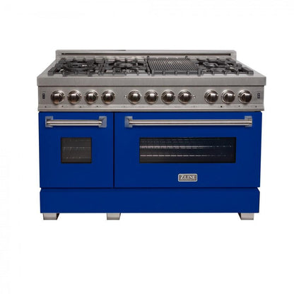 ZLINE 48" Dual Fuel Range Snow Stainless, Blue Matte Door, RAS-BM-48