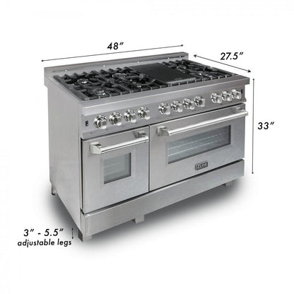 ZLINE 48" Dual Fuel Range Snow Stainless, Blue Matte Door, RAS-BM-48