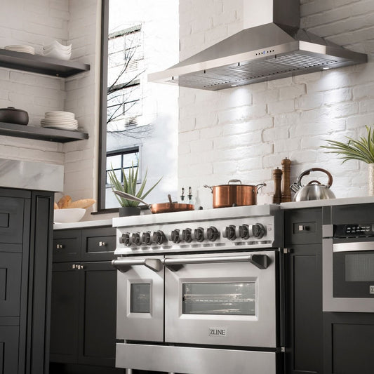 ZLINE 48" Gas Burner/Electric Oven Range Stainless, Brass Burners, RA-BR-48