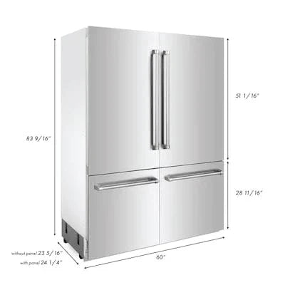 ZLINE 60" 32.2 cu. Ft. Panel Ready Built-In 4-Door French Door Refrigerator with Internal Water and Ice Dispenser RBIV-60