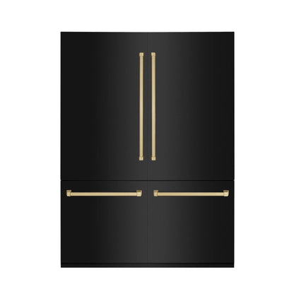 ZLINE 60" Autograph 32.2 cu. ft. 4-Door French Door Fridge Water/Ice Dispenser Black Stainless Steel Champagne Bronze Accents RBIVZ-BS-60-CB