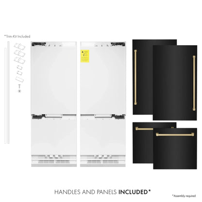 ZLINE 60" Autograph 32.2 cu. ft. 4-Door French Door Fridge Water/Ice Dispenser Black Stainless Steel Champagne Bronze Accents RBIVZ-BS-60-CB