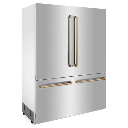 ZLINE 60" Autograph 32.2 cu. ft. 4-Door French Door Fridge Water/Ice Dispenser Stainless Steel Champagne Bronze Accents RBIVZ-304-60-CB
