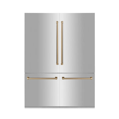 ZLINE 60" Autograph 32.2 cu. ft. 4-Door French Door Fridge Water/Ice Dispenser Stainless Steel Champagne Bronze Accents RBIVZ-304-60-CB