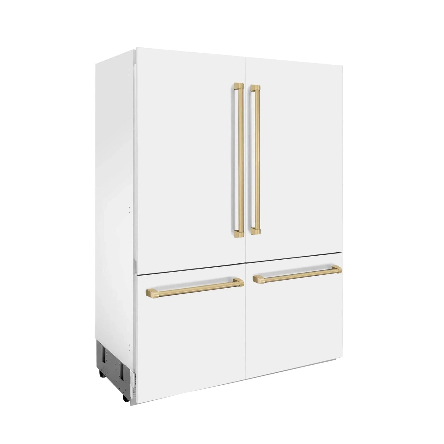 ZLINE 60" Autograph Edition French Door Refrigerator, Internal Water, Ice Dispenser, White Matte, Champagne Bronze Accents RBIVZ-WM-60-CB