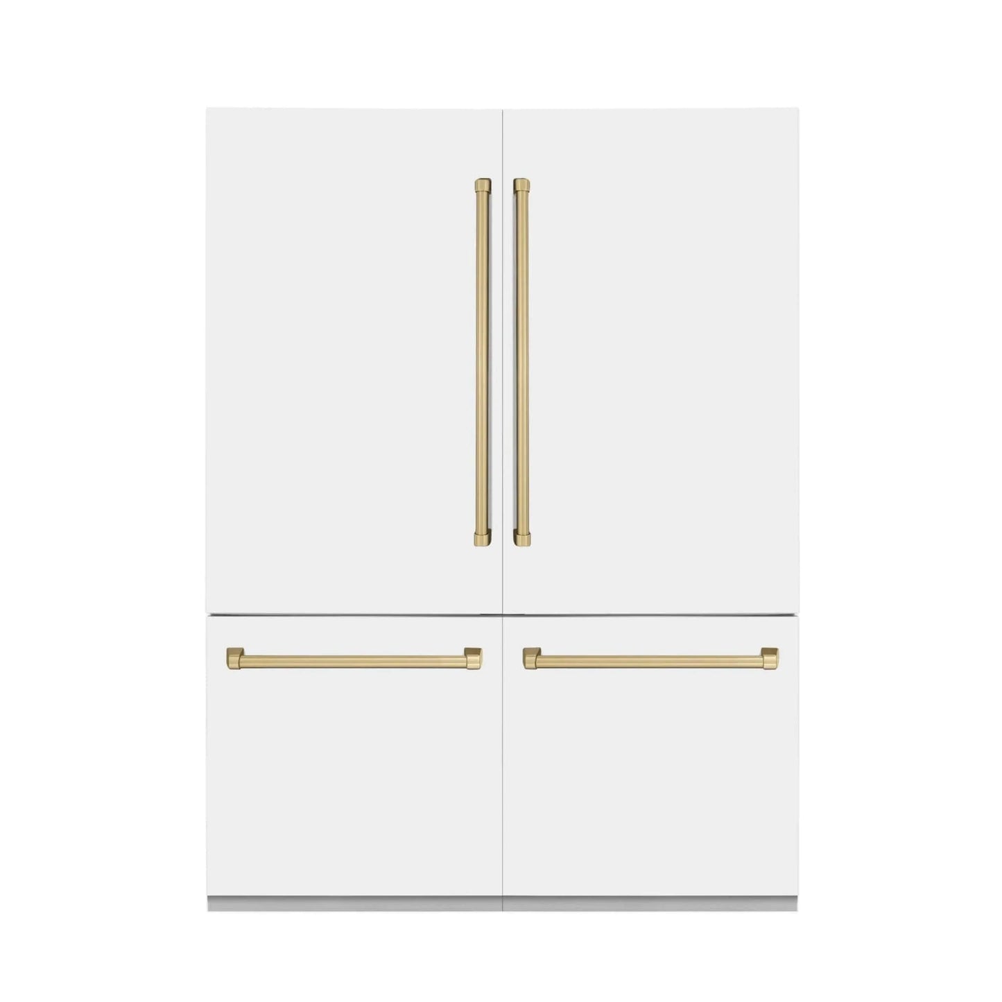 ZLINE 60" Autograph Edition French Door Refrigerator, Internal Water, Ice Dispenser, White Matte, Champagne Bronze Accents RBIVZ-WM-60-CB