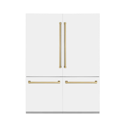 ZLINE 60" Autograph Edition French Door Refrigerator, Internal Water, Ice Dispenser, White Matte, Champagne Bronze Accents RBIVZ-WM-60-CB
