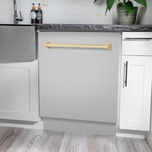 ZLINE Autograph 24" Dishwasher Stainless Door, Gold Handle DWVZ-304-24-G