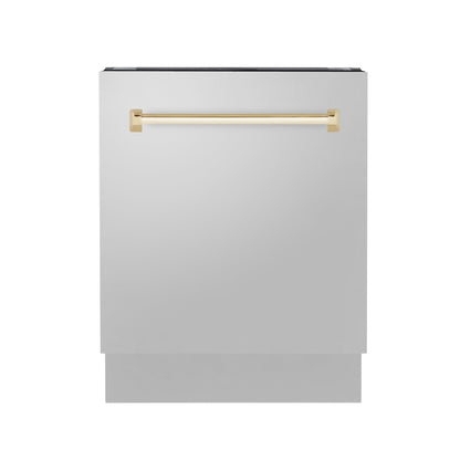 ZLINE Autograph 24" Dishwasher Stainless Door, Gold Handle DWVZ-304-24-G